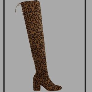 London Rag Liama Minimal Leopard Boots Chunky 3" Heel Over The Knee NWOT Sz.8M